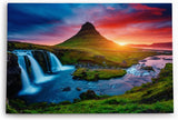 Paul Sinus Wandbild 120x80cm Island Landschaft Berg Wasserfall Grün Sonnenuntergang
