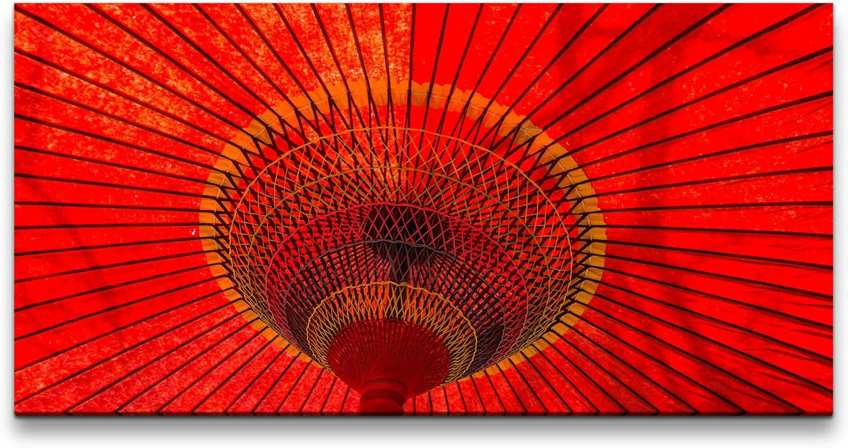 Japanischer Regenschirm ca. 130x70cm Wandbild inklusive Schattenfugenrahmen schwarz - Panorama Leinwand Bild XXL Format Wandbilder Wohnzimmer Wohnung Deko Kunstdrucke