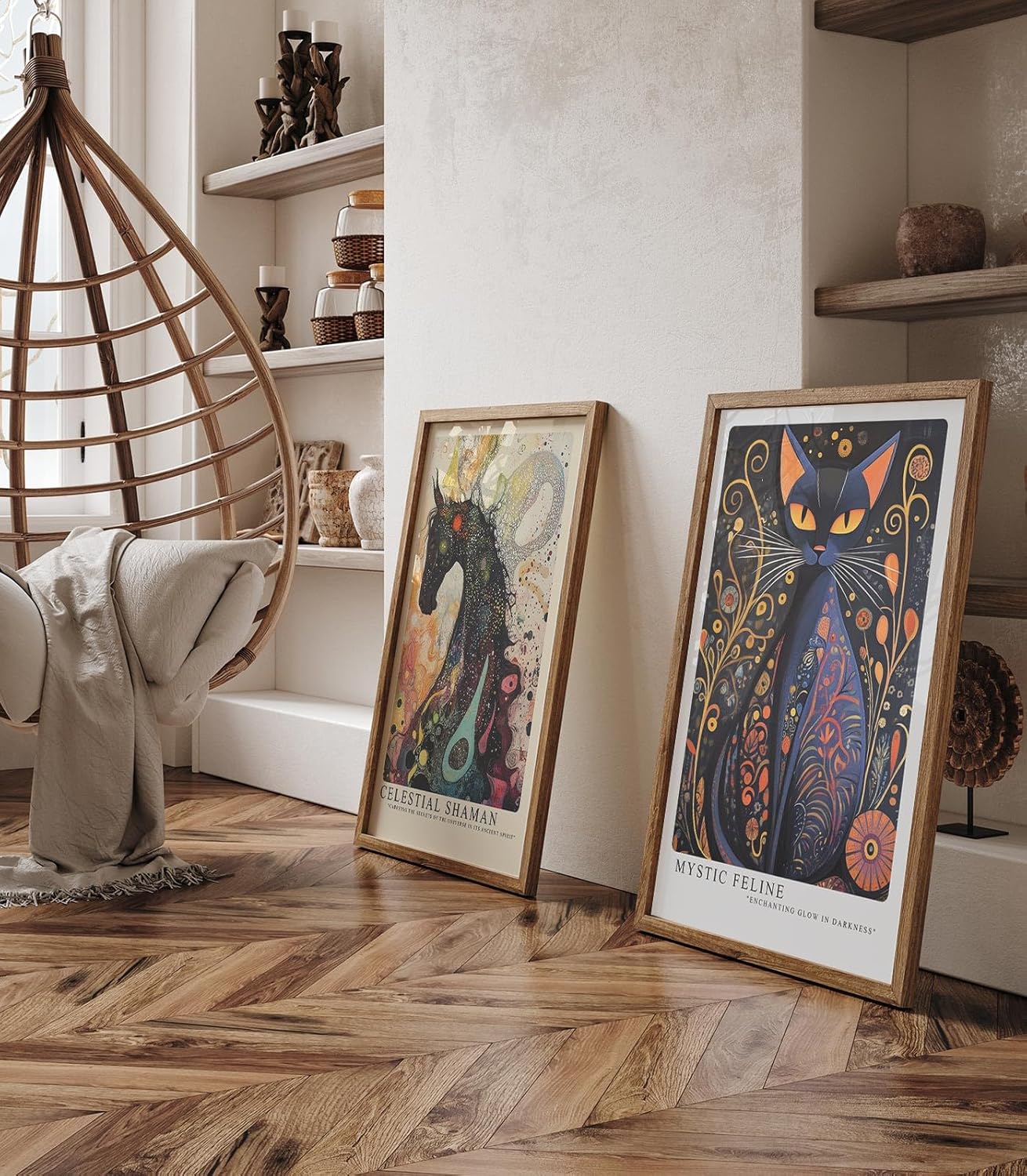 Paul Sinus Leinwandbild 80x120cm mystische Katze mit ornamentalen Mustern in leuchtenden Farben – kunstvolles Leinwandbild für moderne Raumgestaltung