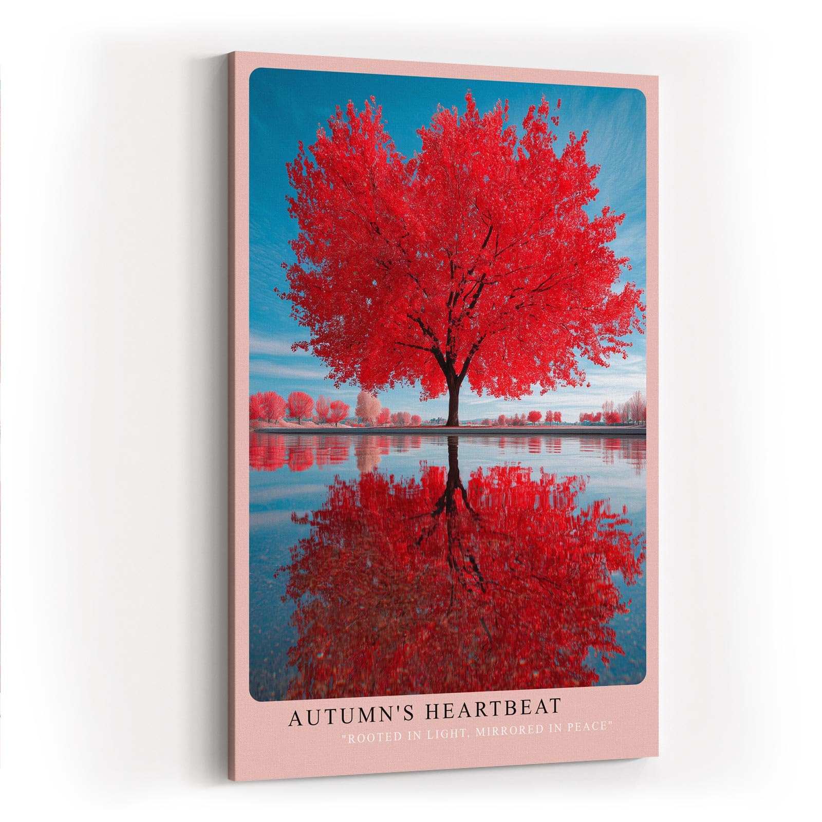 Paul Sinus Wandbild in 40x60cm Autumn's Heartbeat Roter Herbstbaum mit Spiegelung im Wasser unter blauem Himmel für elegante Wohnraumgestaltung