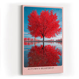 Paul Sinus Wandbild in 40x60cm Autumn's Heartbeat Roter Herbstbaum mit Spiegelung im Wasser unter blauem Himmel für elegante Wohnraumgestaltung