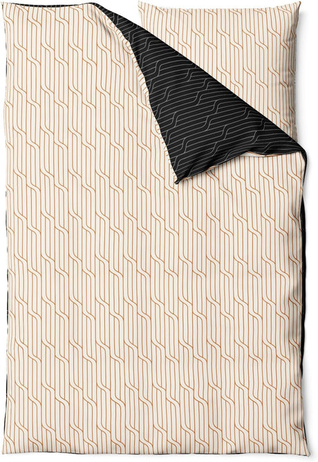 Sinus Art Mikrofaser Bettwäsche 135x200 cm + 80x80 cm – Elegantes Wendedesign in Schwarz & Sand mit grafischem Muster, atmungsaktiv & pflegeleicht