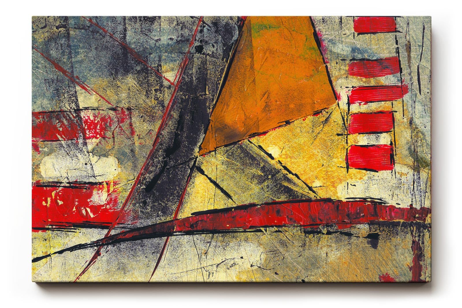 Sinus Art Wandbild 120x80cm Grafische Formen und Linien in Rot, Gelb und Schwarz auf strukturreichem Untergrund