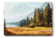 Sinus Art Wandbild 120x80cm Idyllische Szene mit Bergsee, herbstlicher Wiese und Tannenwald für naturverbundene Räume