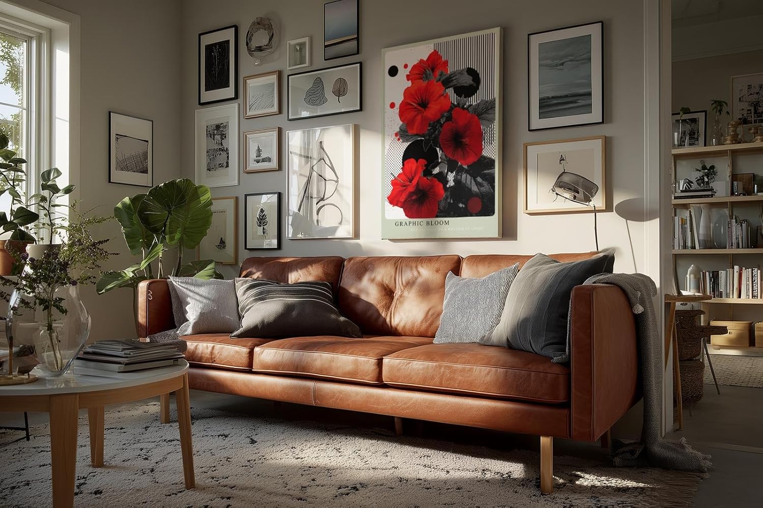 Paul Sinus Wandbild in 40x60cm Graphic Bloom – Rote Blüten im grafischen Pop-Art-Stil mit Linienund Punktmuster