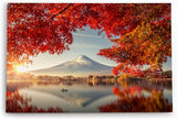 Paul Sinus Wandbild 120x80cm Japan Fuji Berg Baumkrone Herbstblätter Fischerboot