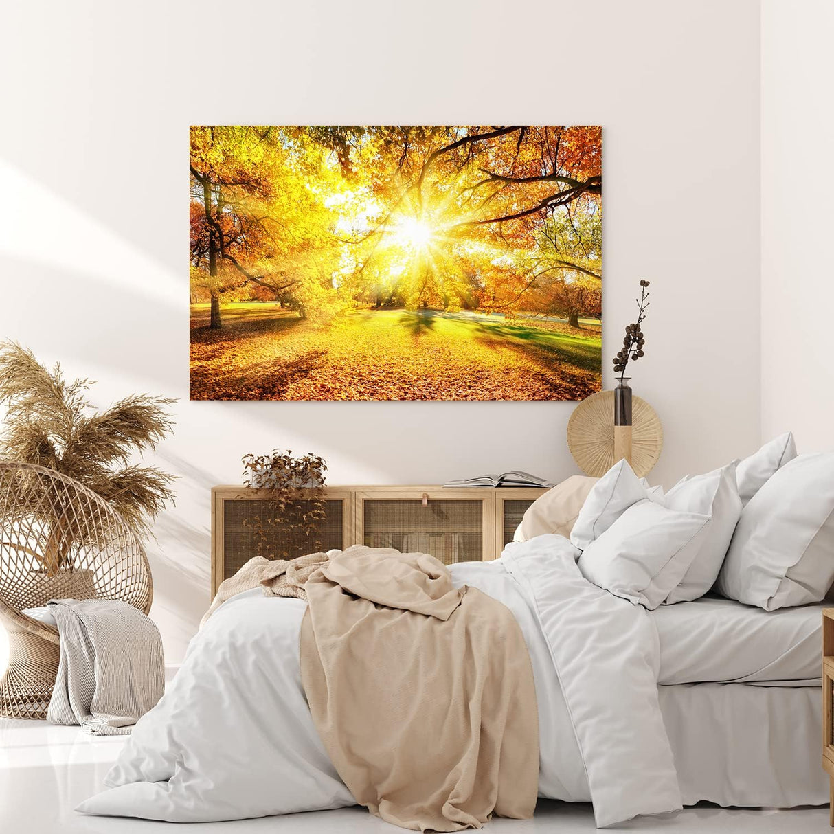 Paul Sinus Wandbild 120x80cm Herbst Herbstblätter Laub Sonnenstrahlen Baumkrone