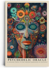 Paul Sinus Leinwandbild 60x90cm Psychedelisches Orakel – Visionäres Porträt mit leuchtenden Farben, abstrakten Mustern und surrealer Tiefenwirkung