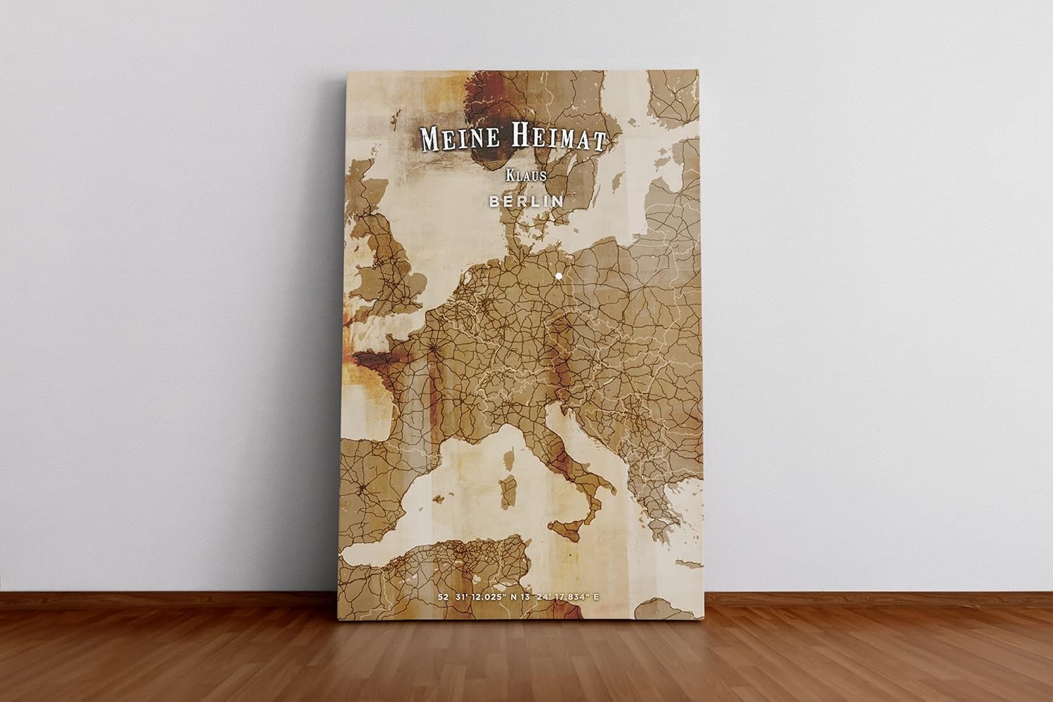 Paul Sinus personalisierter Bilderrahmen mit deinen GPS Koordinaten und Namen. 30cm x 42cm Holz Wechselrahmen mit Glas und Passepartout. Landkarte Heimat. (ohne Rahmen)