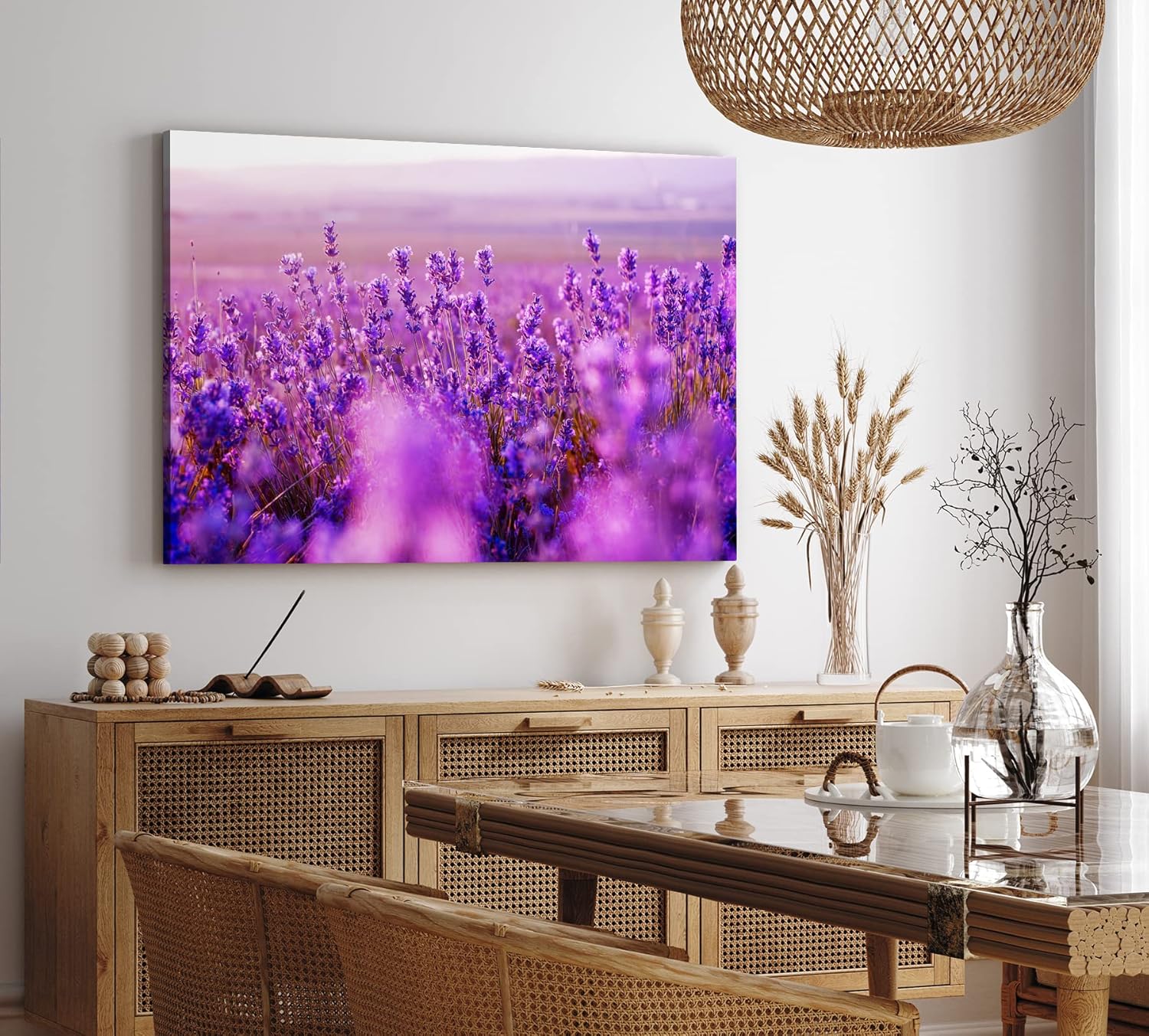 Paul Sinus Wandbild 120x80cm Blumen Blüten Violett Lavendel Blumenfeld Sonnenschein
