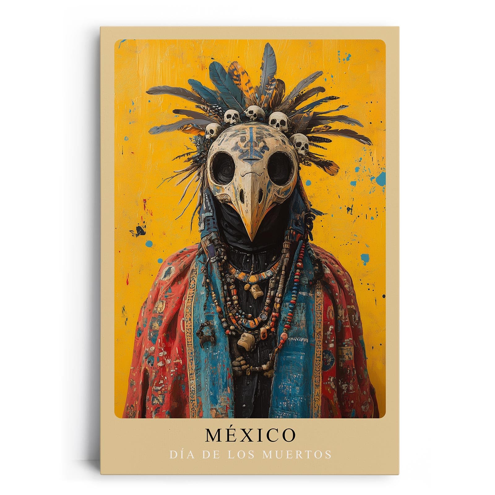 Paul Sinus Leinwandbild 60x90cm Día de los Muertos mystisch farbenfroh kunstvolle Wandkunst Totenkopfmaske rituell faszinierend detailreich intensiv