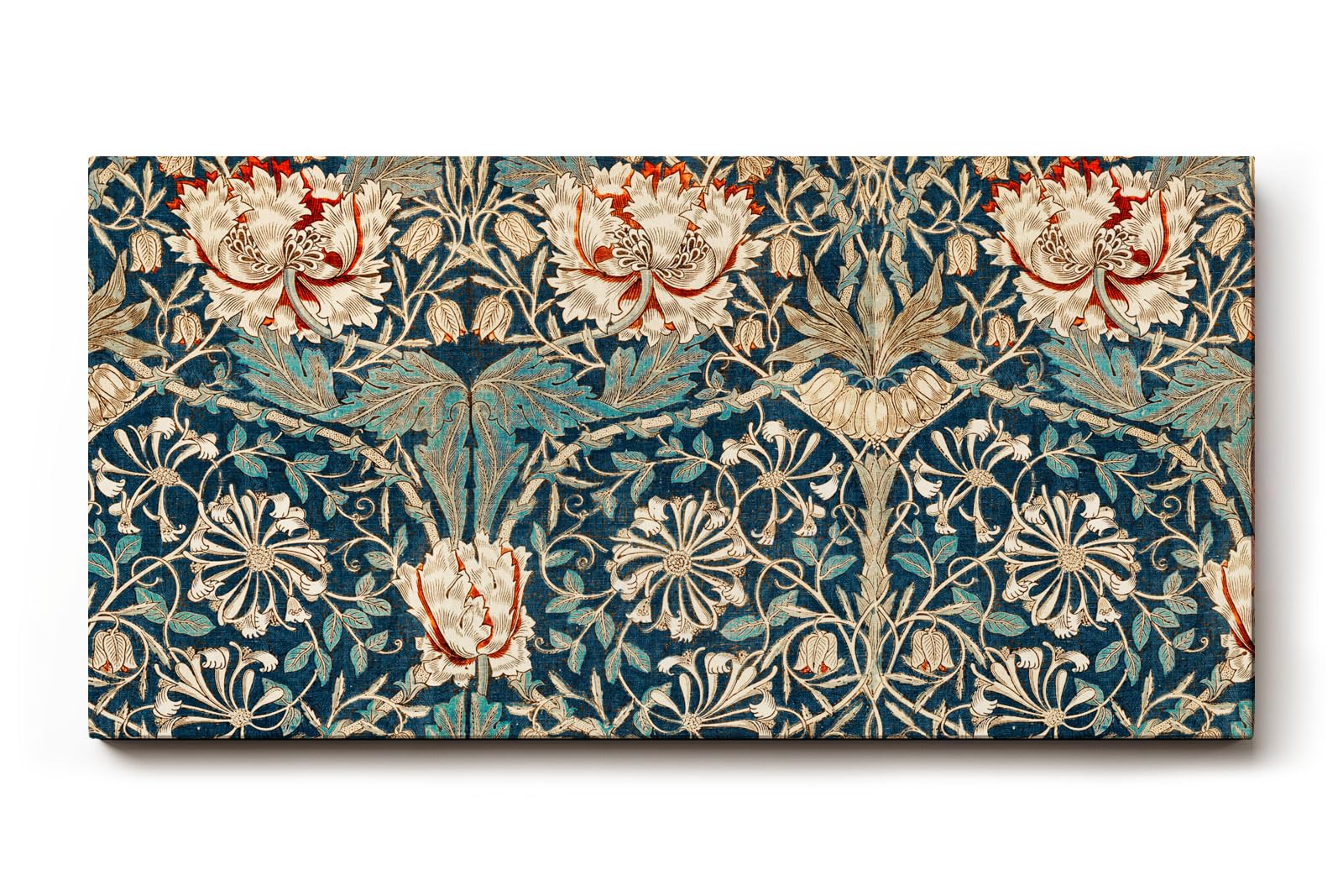 Sinus Art Wandbild 120x80cm Künstlerisch gestaltetes Blütenornament auf türkisblauem Fond mit detailreichen Linien