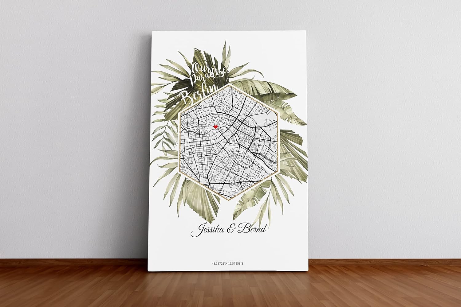 Paul Sinus Gerahmtes Wandbild Map mit deinen GPS Koordinaten und Namen. 30cm x 42cm Rahmen mit Stadtkarte selbstgestaltet. Ganz individuell. (ohne Rahmen)