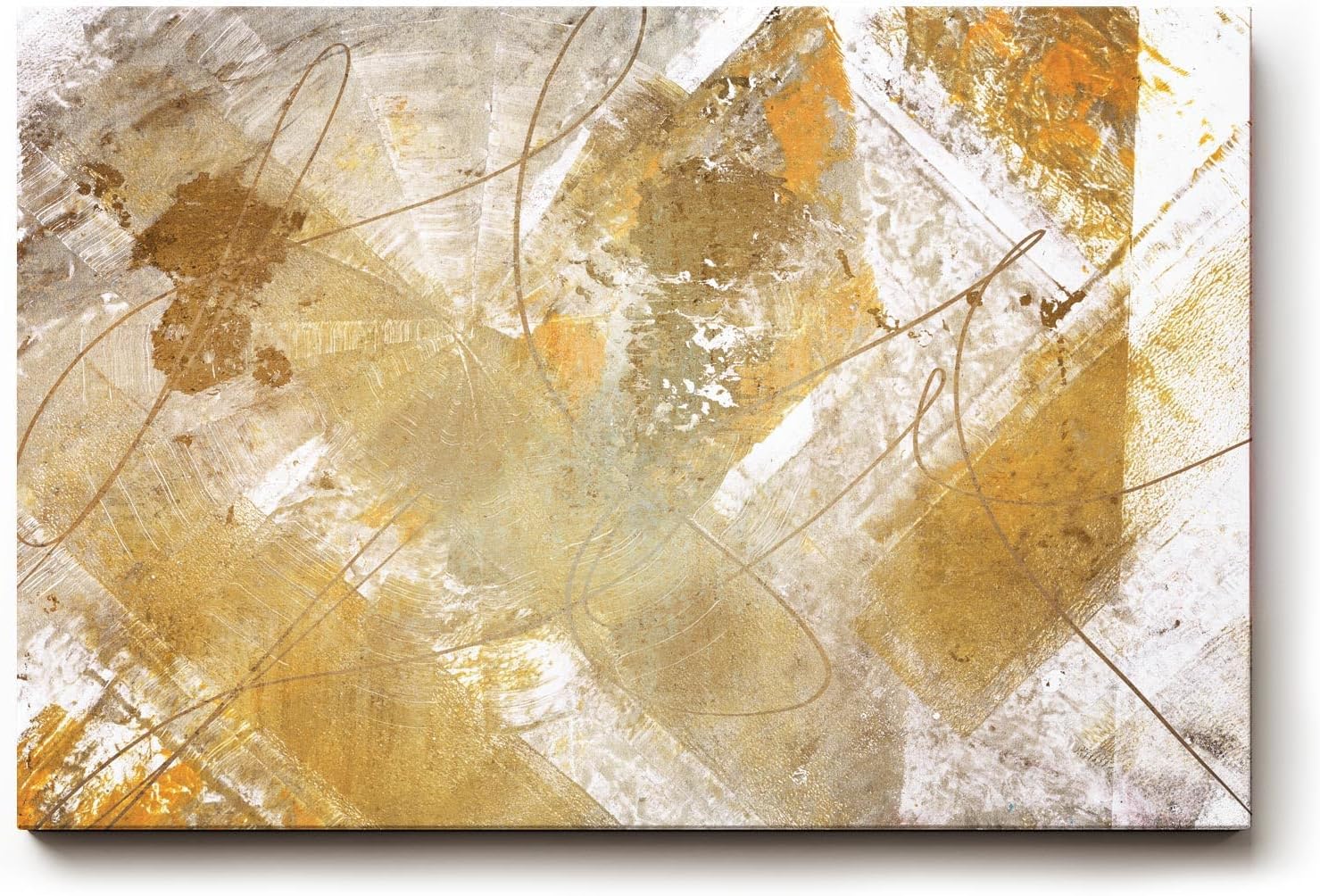 Sinus Art Wandbild 120x80cm Goldfarbene geometrische Formen und Linien auf hellem Hintergrund