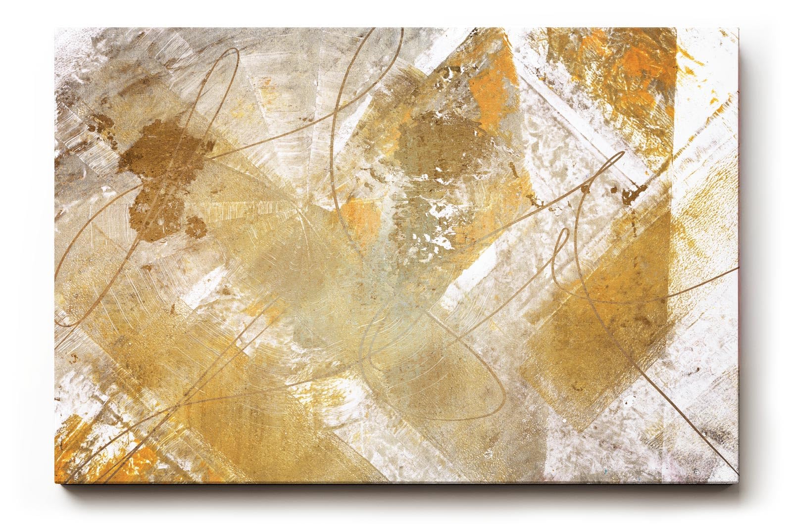 Sinus Art Wandbild 120x80cm Goldfarbene geometrische Formen und Linien auf hellem Hintergrund