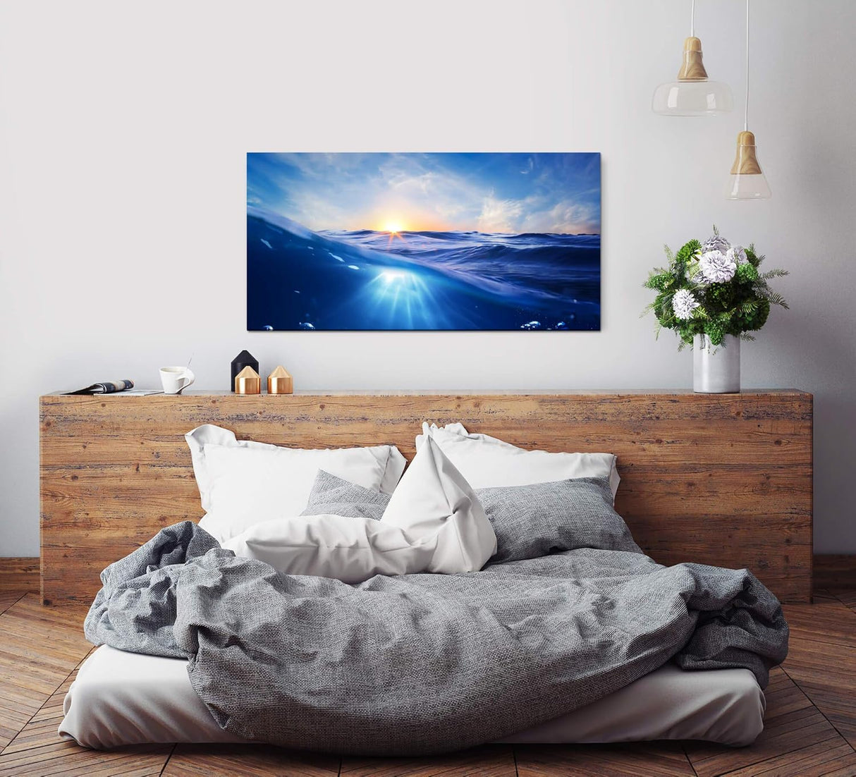 Meeresansicht ca. 130x70cm Wandbild inklusive Schattenfugenrahmen schwarz - Panorama Leinwand Bild XXL Format Wandbilder Wohnzimmer Wohnung Deko Kunstdrucke