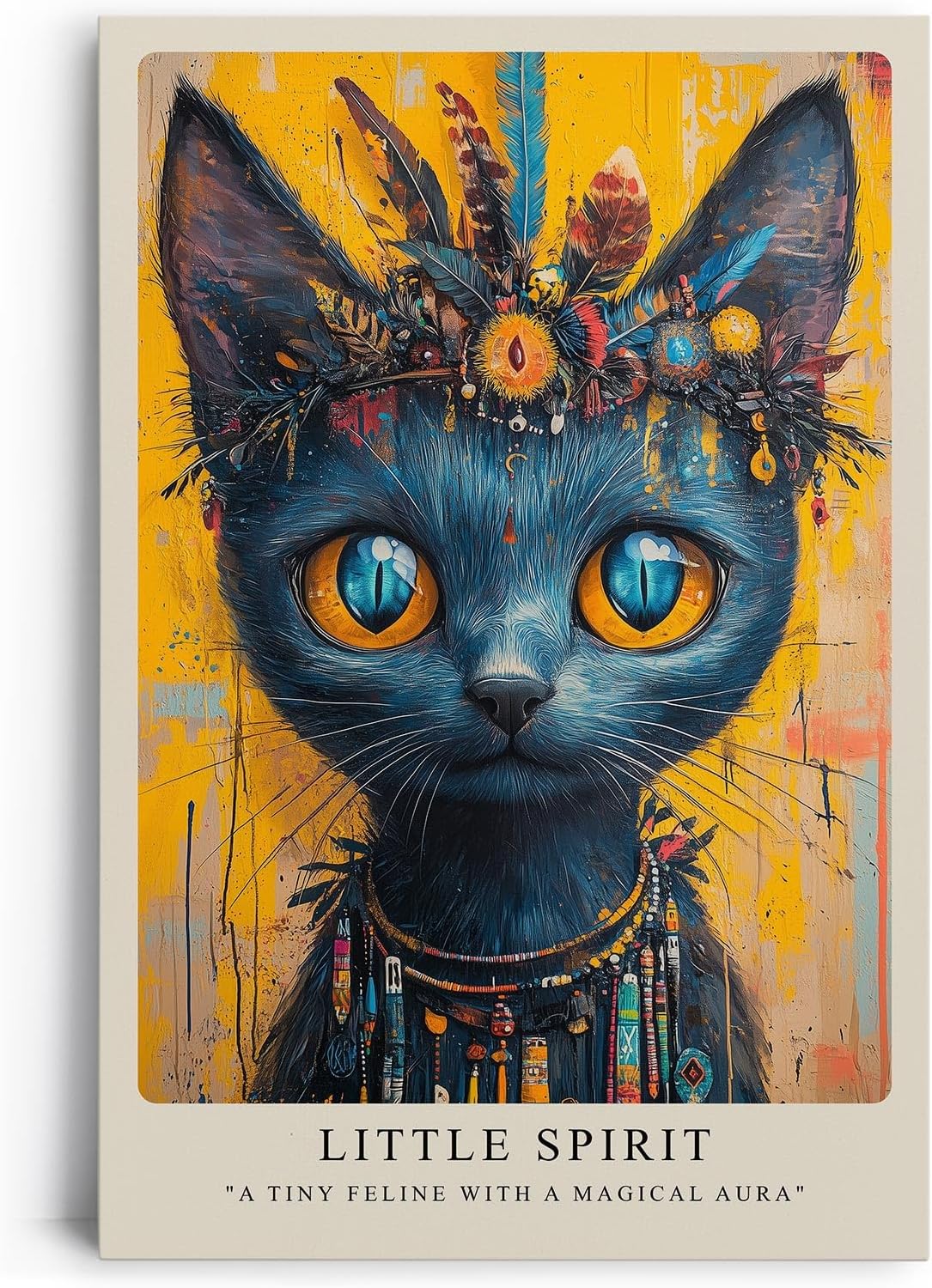 Paul Sinus Leinwandbild 40x60cm mystische Katze spirituell geheimnisvoll kunstvolle Wandkunst intensiv farbenfroh faszinierend ausdrucksstark tribal