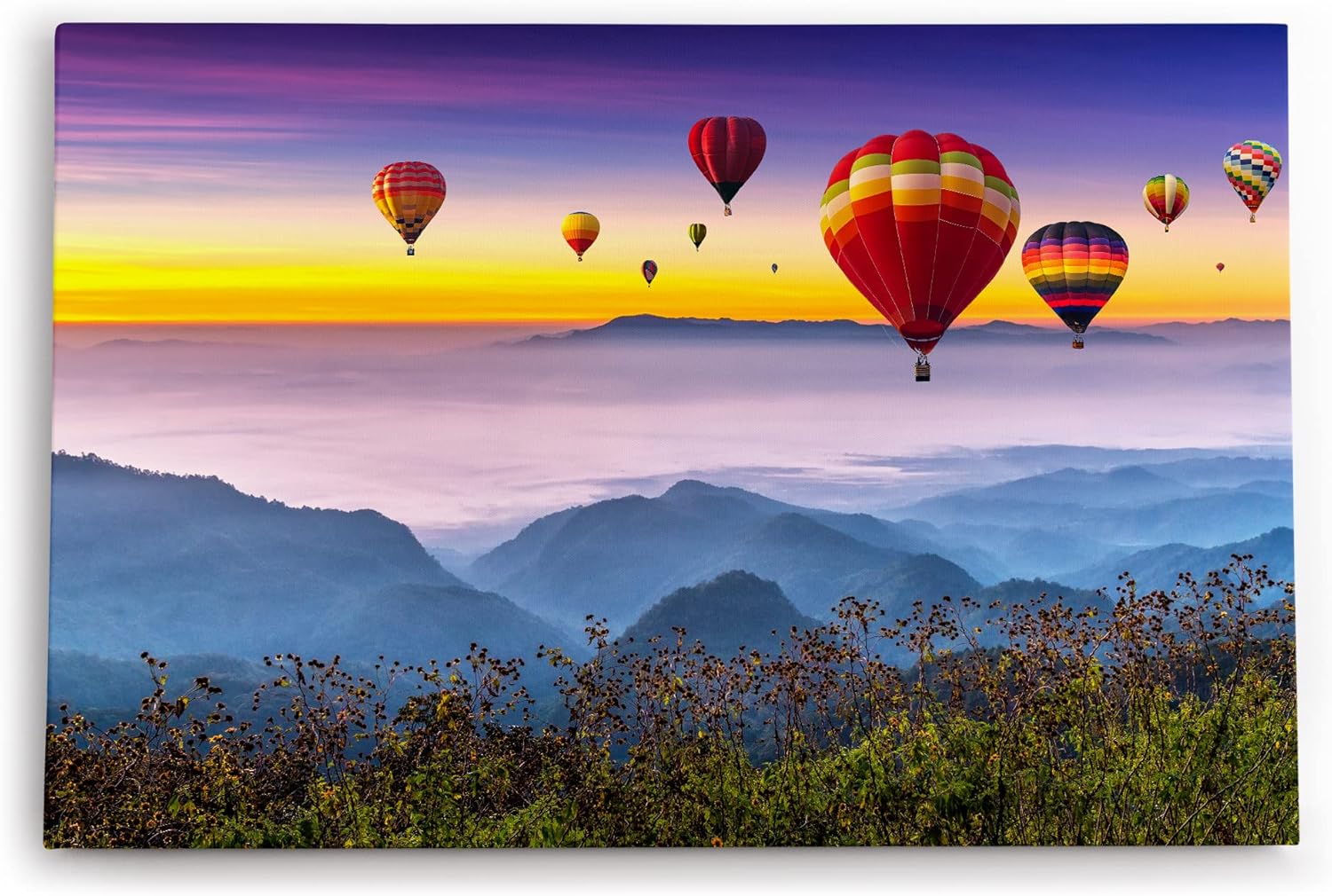 Paul Sinus Wandbild 120x80cm Heißluftballons über Berge Berglandschaft Himmel Sonnenuntergang