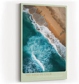 Paul Sinus Wandbild in 40x60cm The Edge of Calm – Luftaufnahme von Strand und Wellen in Türkisund Sandtönen