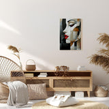 Paul Sinus 60x90cm Wandbild Crimson Beauty – Modernes Frauenporträt in geometrischer Eleganz auf Leinwand Holzrahmen