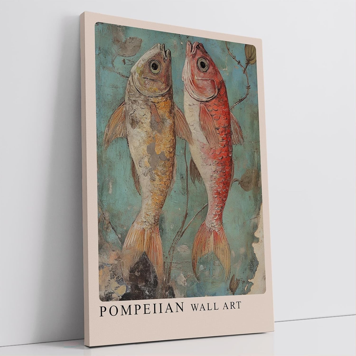 Paul Sinus Leinwandbild 80x120cm Leinwandbild Pompejanische Kunst – Antike Fischdarstellung, mediterraner Charme, historische Ästhetik, Vintage-Fresko