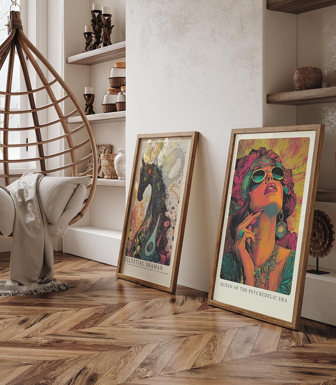 Paul Sinus Leinwandbild 60x90cm psychedelische Queen in leuchtenden Farben und ikonischem Retro-Stil – kunstvolles Leinwandbild