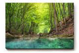 Sinus Art Wandbild 120x80cm Friedlicher Fluss mit glasklarem Wasser inmitten eines grünen Laubwaldes
