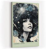 Paul Sinus Wandbild in 40x60cm Cosmic Afro stilvolles Porträt einer Frau mit Afro voller Sterne und kosmischen Elementen