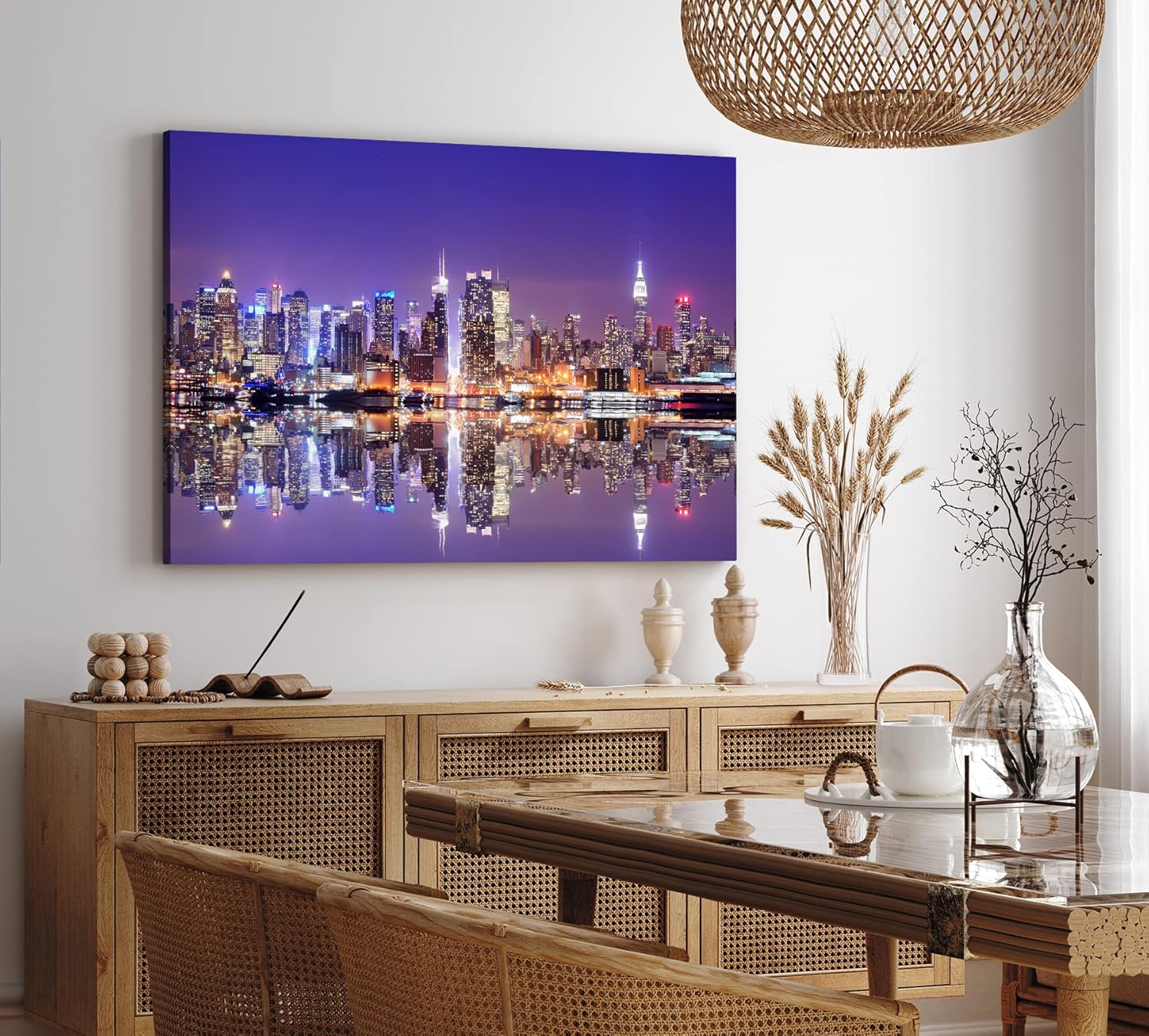Paul Sinus Wandbild 120x80cm Manhattan Skyline New York Nacht Wolkenkratzer
