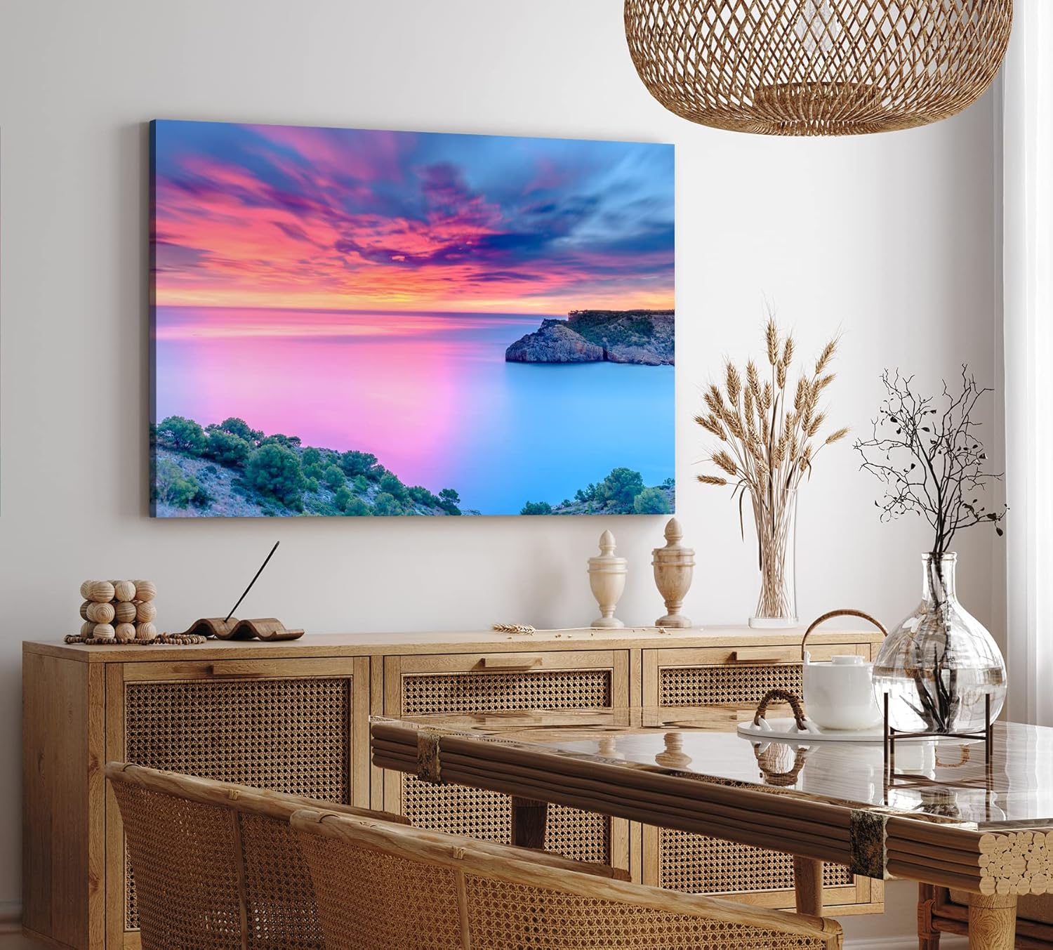 Paul Sinus Wandbild 120x80cm Abendröte über den Meer Sonnenuntergang Klippen Küste