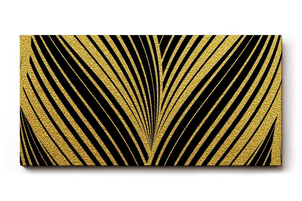 Sinus Art Wandbild 120x80cm Grafisches Muster in Schwarz und Gold – stilvolle Symmetrie mit Art-Déco-Flair