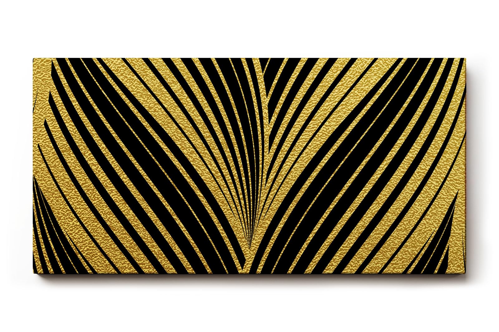 Sinus Art Wandbild 120x80cm Grafisches Muster in Schwarz und Gold – stilvolle Symmetrie mit Art-Déco-Flair