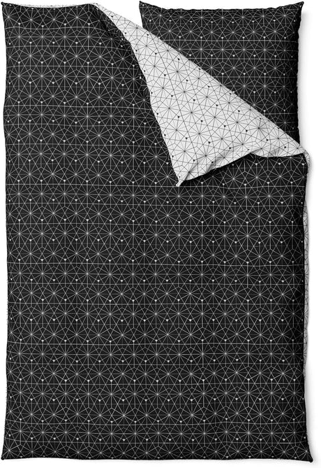 Sinus Art Bettwäsche 135x200 cm + 80x80 cm – Wende-Bettwäsche in Hellgrau und Schwarz mit filigranem geometrischen Muster – pflegeleicht, weich, modern