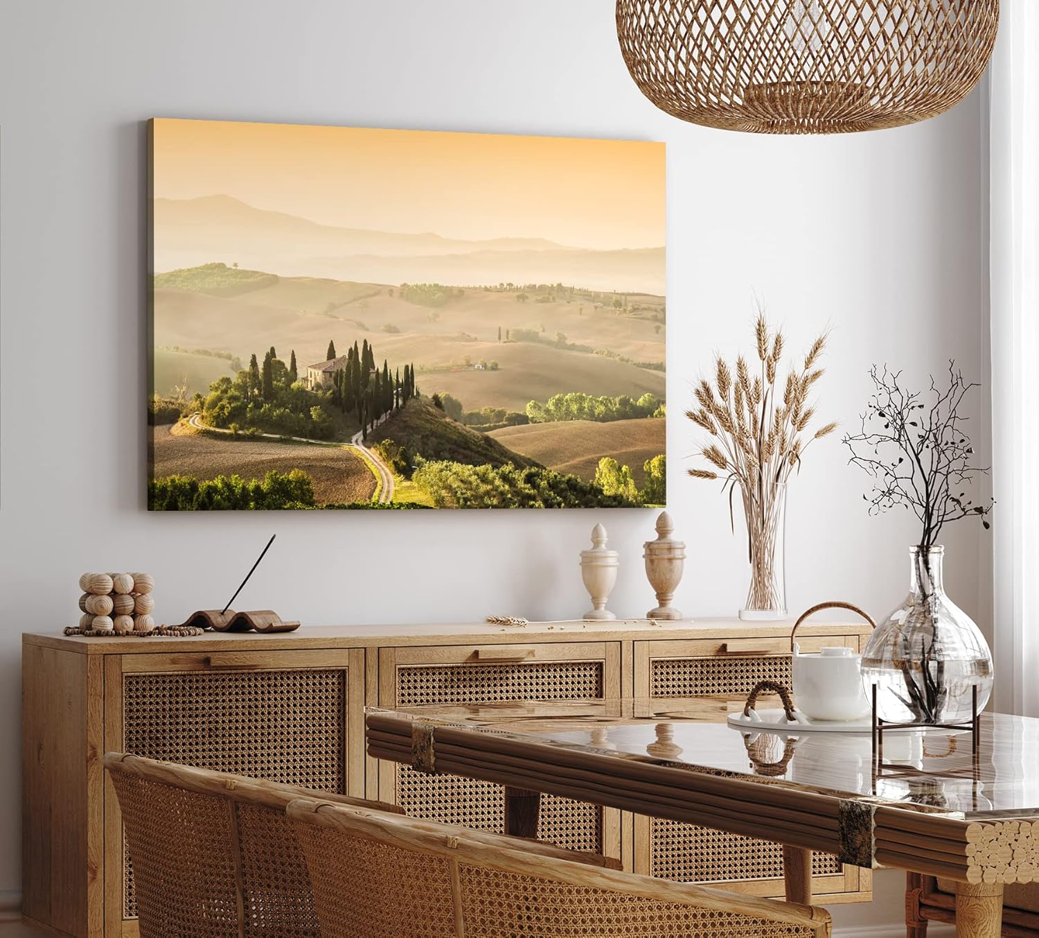 Paul Sinus Wandbild 120x80cm Toskana Landschaft Italien Finca Morgentau Grün