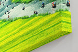 Sinus Art Wandbild 120x80cm Schmaler Fluss mit vielen Booten zwischen satten Reisfeldern in leuchtendem Grün