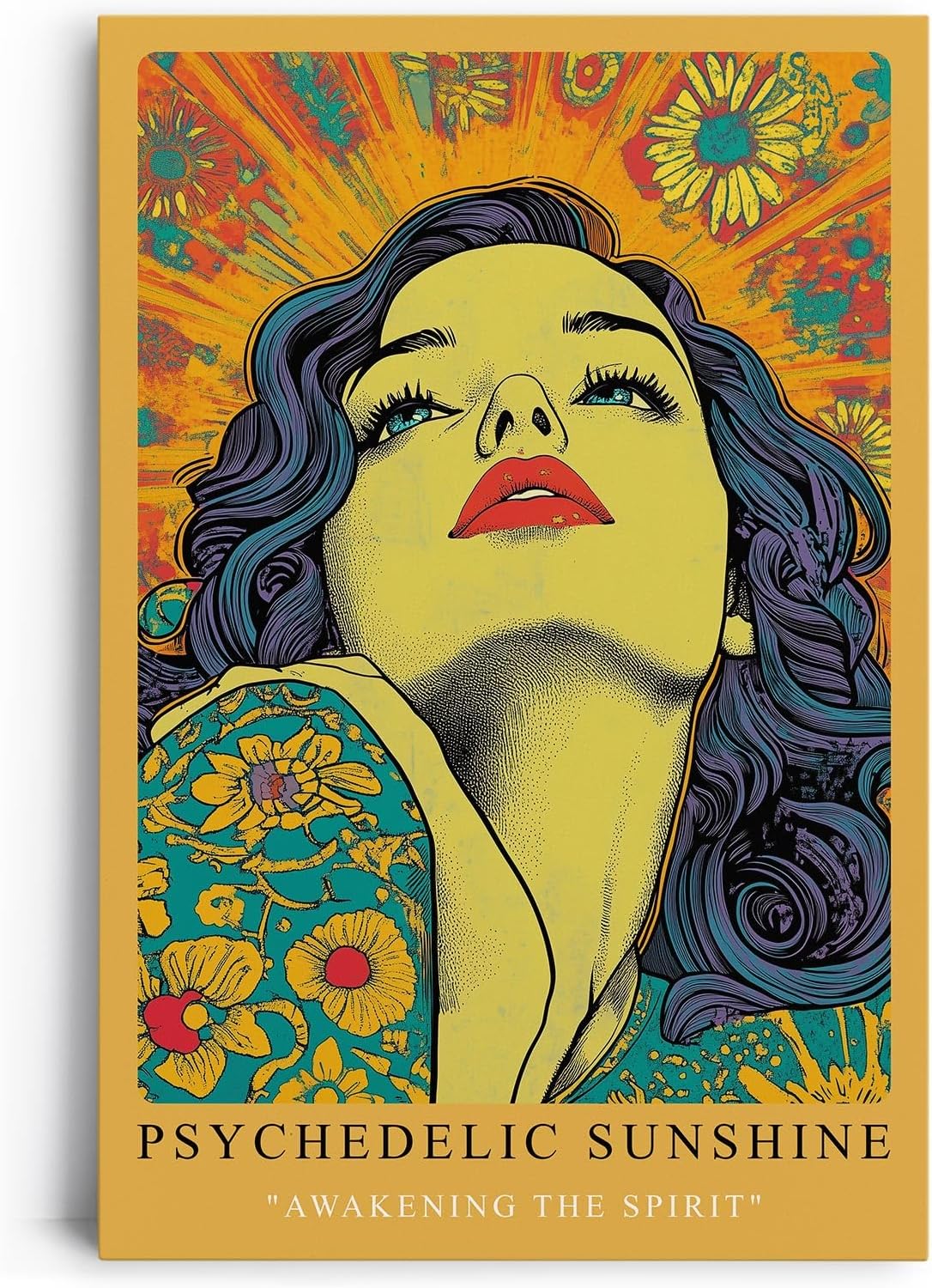 Paul Sinus Leinwandbild 80x120cm Leinwandbild Psychedelic Sunshine Retro Kunstwerk Pop Art Expressionismus lebendige Farben Festival Vibes Inspiration