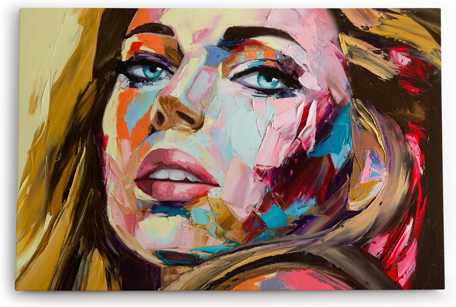 Wandbild 120x80cm Porträt einer jungen Frau Kunstvoll Farbenfroh Abstrakt