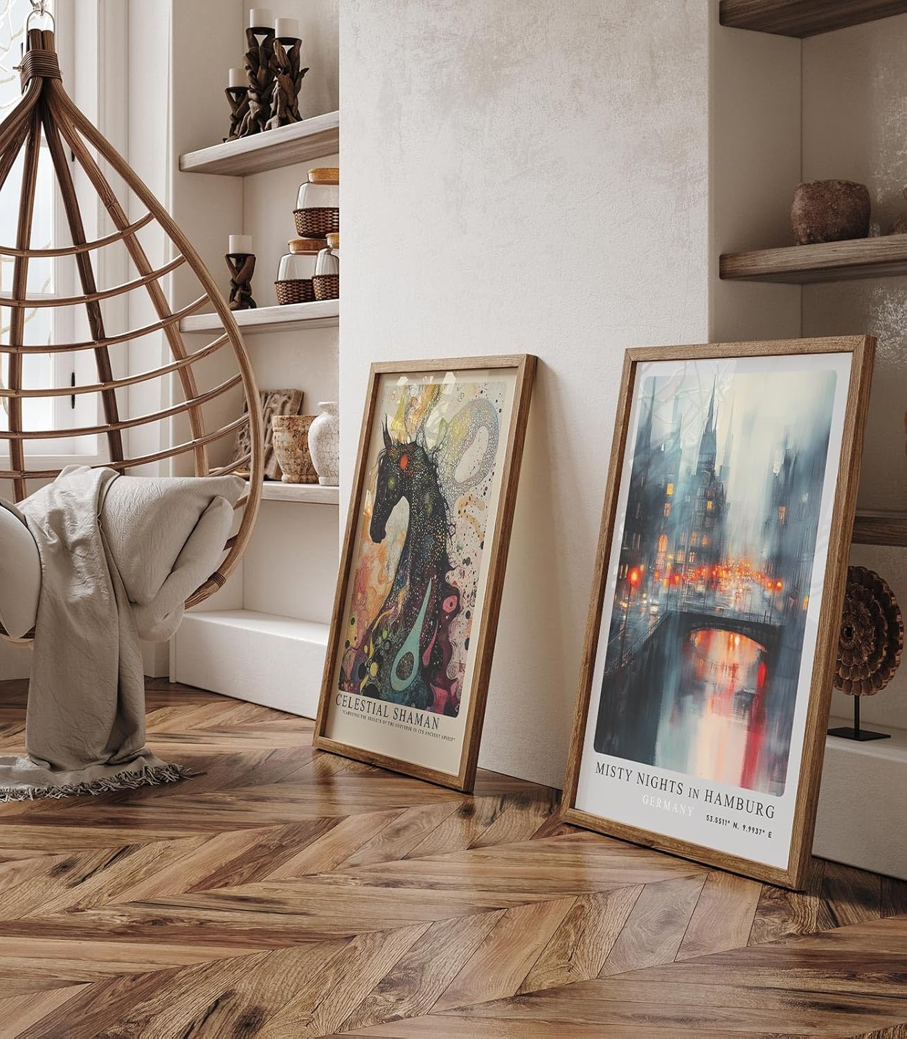 Paul Sinus Leinwandbild 60x90cm Misty Nights in Hamburg – Stimmungsvolle Stadtansicht mit nebelverhangenen Gebäuden, leuchtenden Straßenlichtern