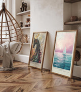 Paul Sinus Leinwandbild 80x120cm Segelboot in sanfter Abendstimmung mit rosa Himmel und ruhigem Wasser – kunstvolles Leinwandbild