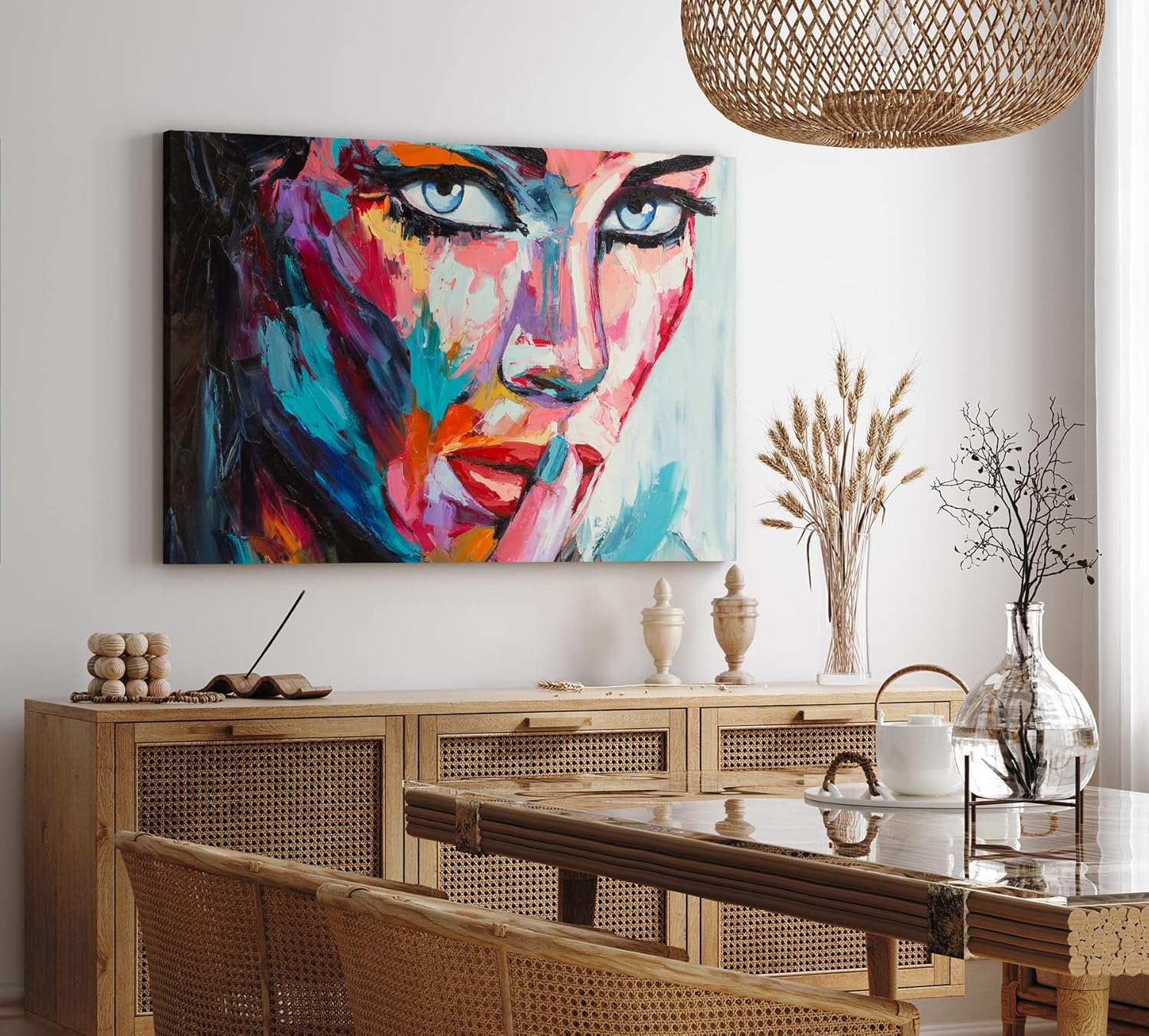 Wandbild 120x80cm Porträt einer jungen Frau Feminin Farbenfroh Abstrakt
