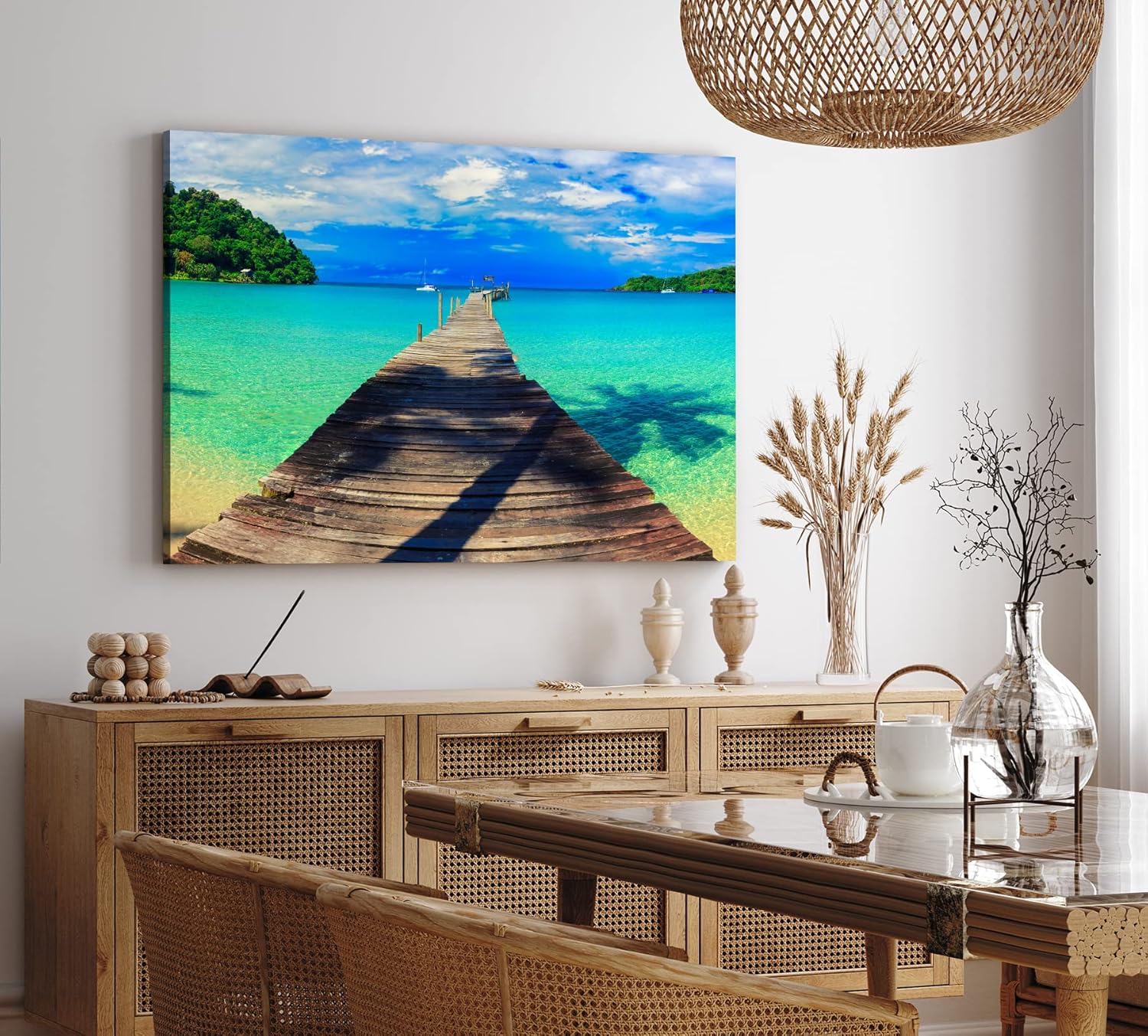 Paul Sinus Wandbild 120x80cm Südseeparadies Meer Thailand Holzsteg Sommer Horizont