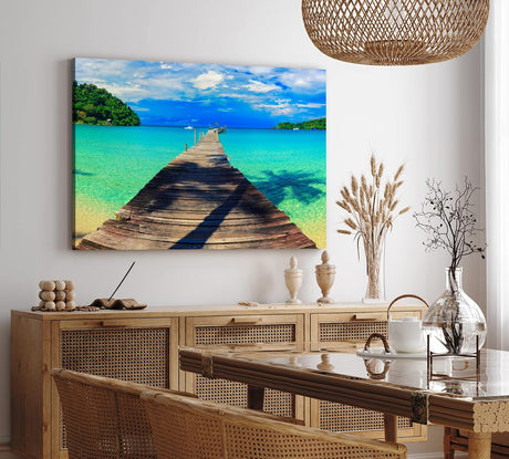 Paul Sinus Wandbild 120x80cm Südseeparadies Meer Thailand Holzsteg Sommer Horizont