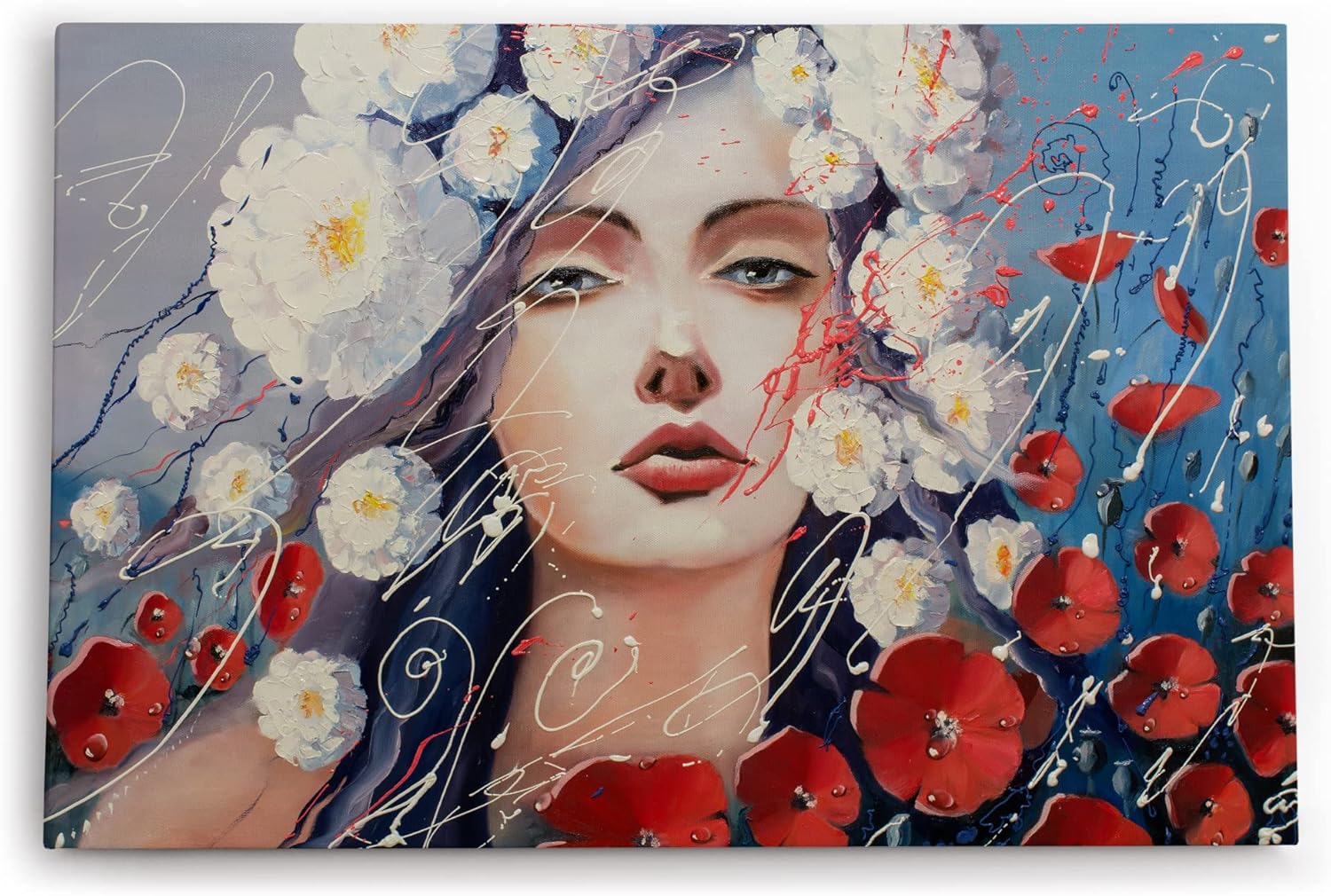 Paul Sinus Wandbild 120x80cm Junge Frau Porträt Kunstvoll Feminin Schönheit Blumen
