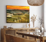 Paul Sinus Wandbild 120x80cm Italien Toskana Landschaft Sonnenuntergang roter Himmel