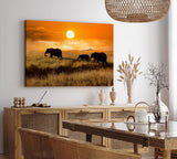 Paul Sinus Wandbild 120x80cm Elefanten Elefantenherde Afrika Natur Landschaft Sonne