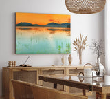 Paul Sinus Wandbild 120x80cm Sonnendämmerung Berge Abendröte See Natur roter Himmel