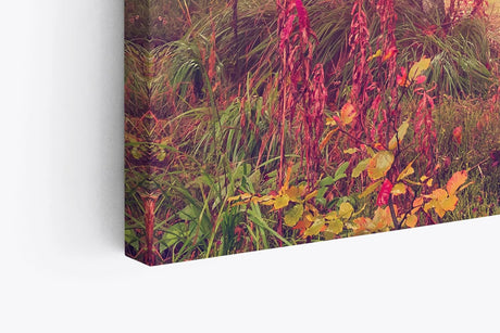 Wandbild 120x80cm Wald Herbst rote Blätter Natur Baum Eiche Sonnenschein