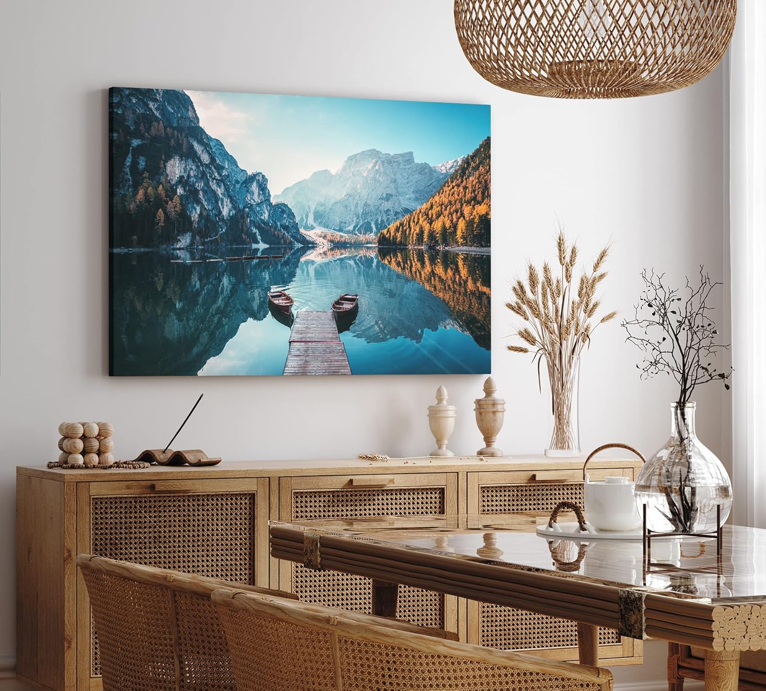 Paul Sinus Wandbild 120x80cm Pragser Wildsee Alpen Italien Bergsee See Berge Boote
