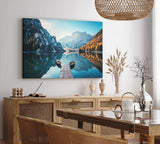 Paul Sinus Wandbild 120x80cm Pragser Wildsee Alpen Italien Bergsee See Berge Boote