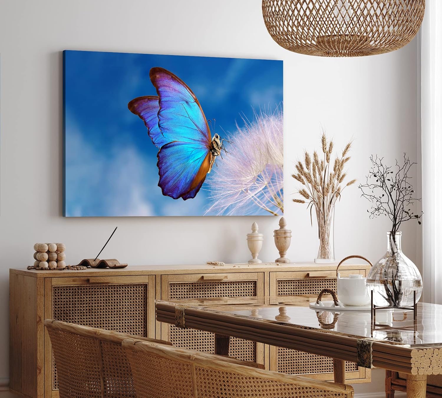 Paul Sinus Wandbild 120x80cm Blauer Schmetterling Pusteblume Frühling blauer Himmel